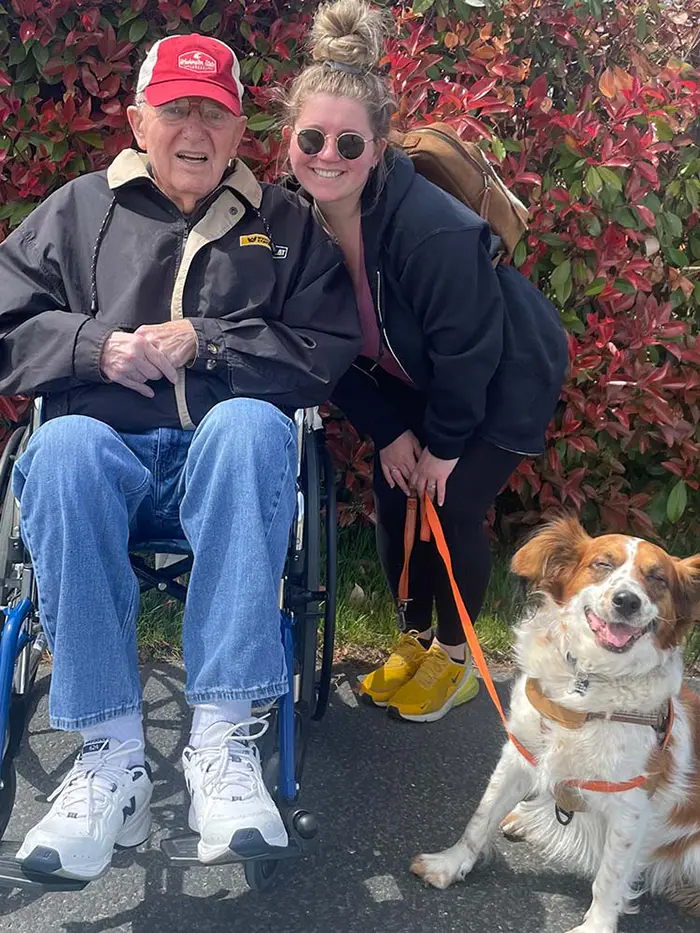 Pet-friendly outdoor visit at Cherry Creek AFH in Kennewick, offering warm, 24-hour care.